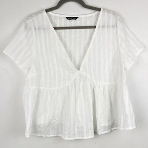SHEIN Curve Womens Size 0X Top White Short Sleeve Babydoll V-neck Sheer Casual
